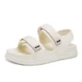 Comfortable sporty open-toe platform sandals in off-white with adjustable velcro straps - 36 / Beige