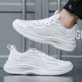 Zapatillas de running blancas de malla transpirable para hombre con suela gruesa - Blanco