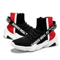 High-top knit sock sneakers in black red and white with bold geometric soles - EU 39 / Black Red