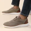 Men's taupe knitted brogue loafers with leather trim and thick white foam soles - EU 40 / Khaki