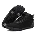 All-black barefoot outdoor hiking shoes with bungee laces and non-slip rubber honeycomb sole - EU 36 / Black