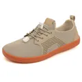 Breathable wide-toe barefoot sports shoe in khaki with orange rubber sole and quick laces - EU 36 / Beige