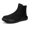 All-black knit high-top sock sneakers with thick rubber soles and fleece lining - EU 36 / Black