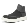 Grey and black knit sock boots featuring a high-top design and a thick white rubber sole - EU 36 / Dark Gray