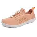 Women's orange-pink wide-toe barefoot sneakers with breathable mesh and elastic laces - EU 36 / Pink