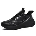 Men's plus size leather running shoes with carbon plate cushioning and thick soles - EU 38 / Black