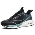 Men's large size leather sports shoe in black and grey with lime green accents - EU 38 / Black Cyan Green