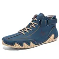Dark blue high-top leather boots with unique wavy rubber soles and velcro straps - 36 / Dark Blue