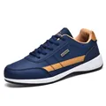 Men's blue leather casual outdoor sneakers with waterproof metal tag and thick white sole - EU 38 / Blue