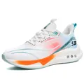 High-performance men's cushioned running shoe in white with orange and teal gradient details - EU 38 / White & Orange