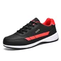 Waterproof leather casual men's sneakers in classic black, red and white color scheme - EU 38 / Black