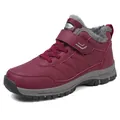 Winter fleece-lined snow boots in burgundy with velcro and non-slip outdoor rubber soles - EU 36 / Wine Red