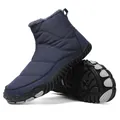 Waterproof navy blue winter snow boots with purple faux fur lining and non-slip rubber soles - EU 35 / Dark Blue