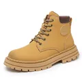 British style khaki leather desert boots with thick rubber lug sole for men and women - EU 35 / Yellow