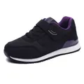 Black and purple cushioned walking shoes with breathable mesh and velcro strap - Black Purple