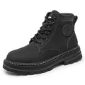 Classic black leather lace-up boots with thick rubber sole and white contrast stitching - EU 35 / Black