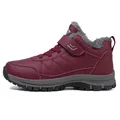 Winter thermal snow boots in burgundy with warm faux fur lining and velcro strap - EU 36 / Burgundy