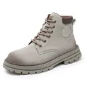 Classic leather ankle boots in matte grey with thick non-slip soles and padded collar - EU 35 / Gray