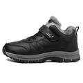 Black winter hiking shoes with warm faux fur lining and velcro strap closure - EU 36 / Black