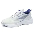 White breathable mesh running shoe with blue wave patterns and purple lining - 39 / White Blue