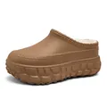 Classic brown EVA platform clog slippers with warm white plush lining for winter comfort - 36-37 / Brown