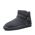 Classic dark grey leather snow boots with buckle strap and thick anti-slip sole - EU 35 / Gray