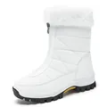 Women's white quilted snow boots with faux fur trim and anti-slip rubber soles - EU 36 / Zipper Style White