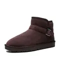 Short snow boots in dark coffee suede with buckle and plush lining for winter - EU 38 / Brown