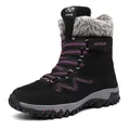 Detail of high-top snow boots featuring pink stitching and thick gray faux fur lining - 35 / Black Rose Red