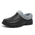 Winter faux leather loafers for men with warm grey plush lining and non-slip rubber soles - EU 39 / Black