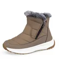 Waterproof brown quilted snow boots for women with side zipper and warm faux fur lining - EU 36 / Khaki
