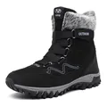 Detail of waterproof winter snow boots featuring warm faux fur lining and velcro strap - 39 / Men's Black White