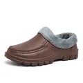 Waterproof brown winter loafers for men with warm grey fleece lining and non-slip sole - EU 39 / Brown