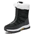 Black quilted winter snow boots for women with white faux fur collar and front zipper - EU 36 / Zipper Style Black
