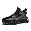 Men's high-top chunky fashion sneakers in black and white with shock-absorbing thick sole - EU 37 / All Black