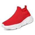 Lightweight red fly-knit slip-on sneakers for women with chunky white platform soles - EU 36 / Red