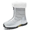 Silver winter snow boots for women with white faux fur trim and anti-slip rubber sole - EU 36 / Zipper Style Silver