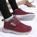 Deep red winter walking boots with faux fur lining and velcro strap for comfort - EU 38 / Burgundy