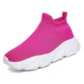 Lightweight rose pink knitted slip-on sneakers for women with thick white wedge soles - EU 36 / Pink