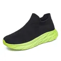 Baskets en tricot noir pour hommes avec semelles vert fluo et détails géométriques - EU 35 / Noir Vert