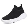 Sneaker a calzino nere da donna con suole geometriche bianche spesse e traspiranti - Bianco e nero