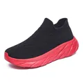 Baskets à enfiler en maille noire pour hommes avec semelles épaisses rouges antidérapantes - EU 35 / Noir Rouge