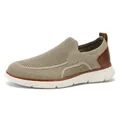 Men's khaki slip-on loafers featuring breathable knit mesh and a lightweight white sole - EU 39 / Khaki