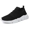 Black knit low-top sock sneakers with breathable mesh upper and thick white sole - EU 36 / Black and White