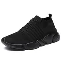 All-black fly-knit couple sneakers with breathable fabric and modular foam sole - EU 36 / All Black