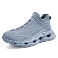 Light blue knit slip-on sneakers with breathable upper and thick wavy cushioning sole - 35 / Deep Blue