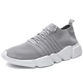 Men's grey fly-knit sneakers with breathable mesh upper and thick white cushioned sole - EU 36 / Gray