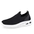 Breathable black knitted slip-on sneakers with white shock-absorbing soles and pull tabs - EU 35 / Black (Women)
