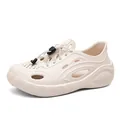 Mens EVA platform foam garden clogs in beige with black and white woven laces - EU 40 / Beige