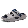 Gray and dark blue thick-sole sports sandals with breathable holes and Fashion print - EU 38 / Gray